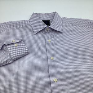 David Donahue Mens Long Sleeve Button‎ Up Shirt Purple Check Size 16.5 32/33